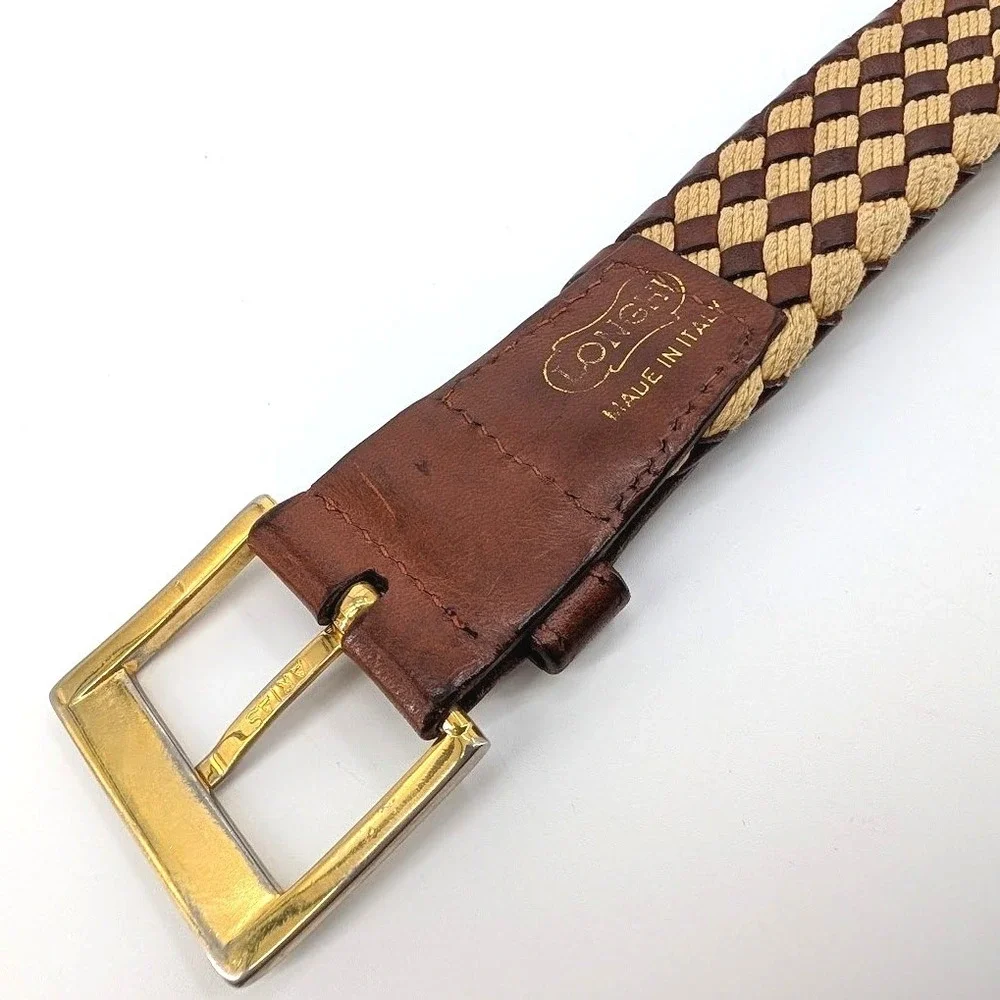 Longhi Italy Woven Leather Cord Braided Belt Brown Tan 42 Inch‎